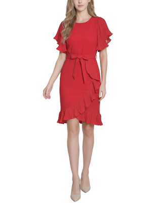 Thumbnail 1: Ny Collection Women's Solid Belted Flutter Sleeve Wrap Dress 