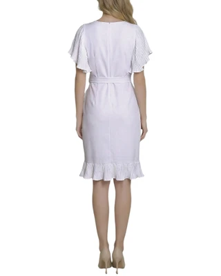 Thumbnail 4: Ny Collection Women's Solid Belted Flutter Sleeve Wrap Dress 
