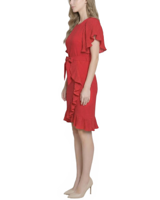 Thumbnail 4: Ny Collection Women's Solid Belted Flutter Sleeve Wrap Dress 