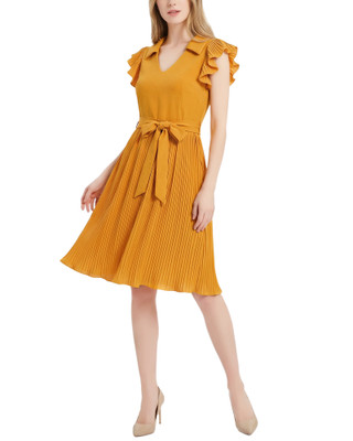 Thumbnail 1: Ny Collection Women's Solid Belted Pleated Cap Sleeve Dress 
