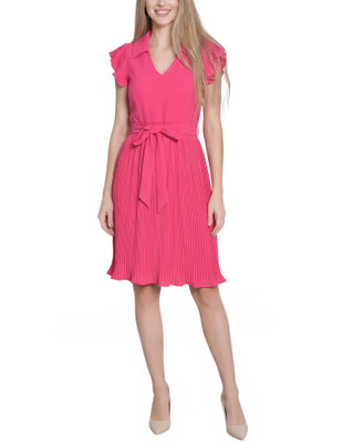 Thumbnail 1: Ny Collection Women's Solid Belted Pleated Cap Sleeve Dress 