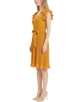 Thumbnail 4: Ny Collection Women's Solid Belted Pleated Cap Sleeve Dress 
