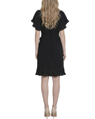 Thumbnail 2: Ny Collection Petite Solid Belted Flutter Sleeve Wrap Front Dress 