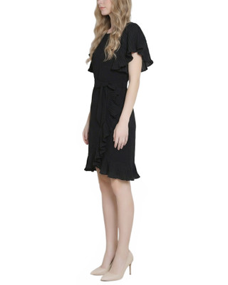 Thumbnail 4: Ny Collection Petite Solid Belted Flutter Sleeve Wrap Front Dress 