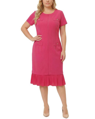 Thumbnail 1: Ny Collection Plus Solid Pleat Hem Short Sleeve Dress 