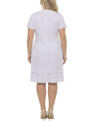 Thumbnail 2: Ny Collection Plus Solid Pleat Hem Short Sleeve Dress 