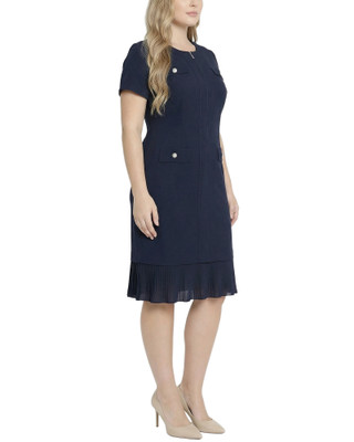 Thumbnail 3: Ny Collection Plus Solid Pleat Hem Short Sleeve Dress 