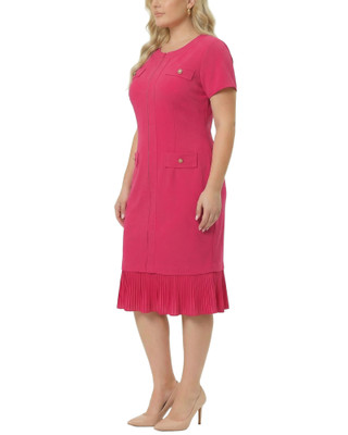 Thumbnail 4: Ny Collection Plus Solid Pleat Hem Short Sleeve Dress 