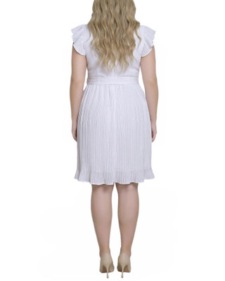 Thumbnail 2: Ny Collection Plus Solid Belted Pleated Cap Sleeve Dress 