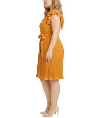 Thumbnail 2: Ny Collection Plus Solid Belted Pleated Cap Sleeve Dress 