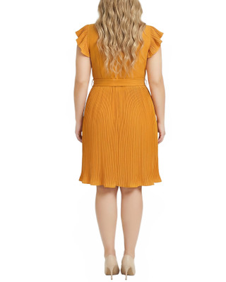 Thumbnail 3: Ny Collection Plus Solid Belted Pleated Cap Sleeve Dress 