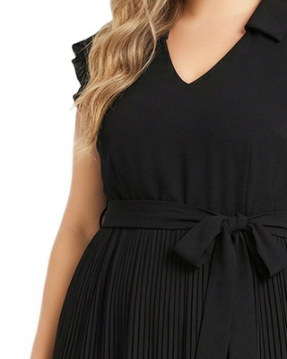 Thumbnail 4: Ny Collection Plus Solid Belted Pleated Cap Sleeve Dress 