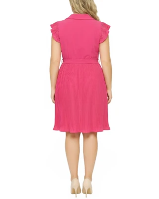 Thumbnail 4: Ny Collection Plus Solid Belted Pleated Cap Sleeve Dress 