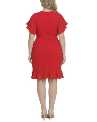 Thumbnail 2: Ny Collection Plus Solid Belted Flutter Sleeve Wrap Front Dress 