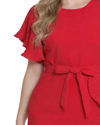 Thumbnail 3: Ny Collection Plus Solid Belted Flutter Sleeve Wrap Front Dress 