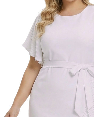 Thumbnail 2: Ny Collection Plus Solid Belted Flutter Sleeve Wrap Front Dress 