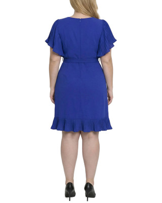 Thumbnail 2: Ny Collection Plus Solid Belted Flutter Sleeve Wrap Front Dress 
