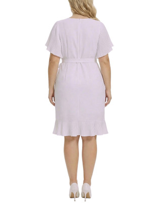 Thumbnail 3: Ny Collection Plus Solid Belted Flutter Sleeve Wrap Front Dress 