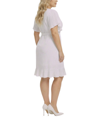 Thumbnail 4: Ny Collection Plus Solid Belted Flutter Sleeve Wrap Front Dress 
