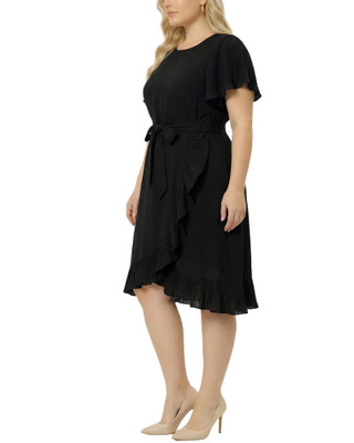 Thumbnail 2: Ny Collection Plus Solid Belted Flutter Sleeve Wrap Front Dress 