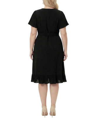 Thumbnail 3: Ny Collection Plus Solid Belted Flutter Sleeve Wrap Front Dress 