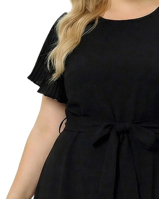 Thumbnail 4: Ny Collection Plus Solid Belted Flutter Sleeve Wrap Front Dress 