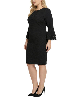 Thumbnail 2: Ny Collection Plus Solid Textured Knit Bell Sleeve Dress 