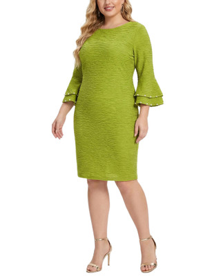 Thumbnail 1: Ny Collection Plus Solid Textured Knit Bell Sleeve Dress 
