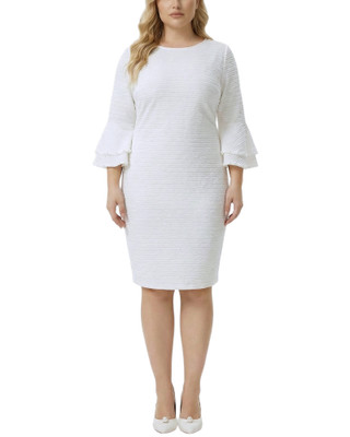 Thumbnail 1: Ny Collection Plus Solid Textured Knit Bell Sleeve Dress 