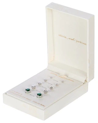 Thumbnail 2: OLIVIA & JACKSON Sterling Silver 5-Pair Cubic Zirconia Stud Set 