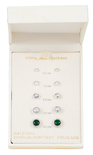 Thumbnail 1: OLIVIA & JACKSON Sterling Silver 5-Pair Cubic Zirconia Stud Set 