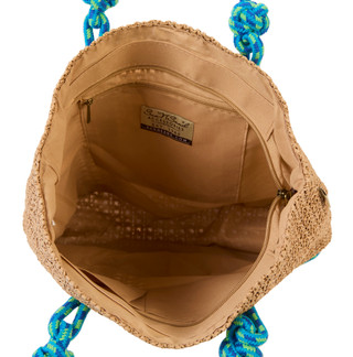 Thumbnail 3: Sun N' Sand Blue Trim Straw Beach Tote Bag 