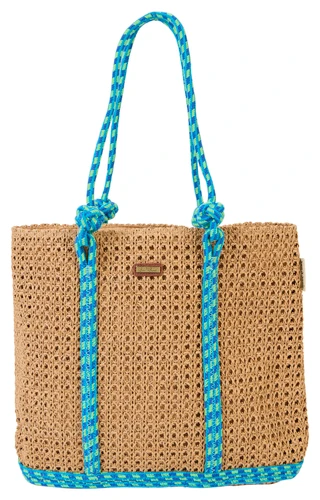 Thumbnail 1: Sun N' Sand Blue Trim Straw Beach Tote Bag 