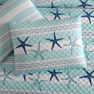 Thumbnail 6: AVANTI Starfish Stripe Reversible Quilt Set 