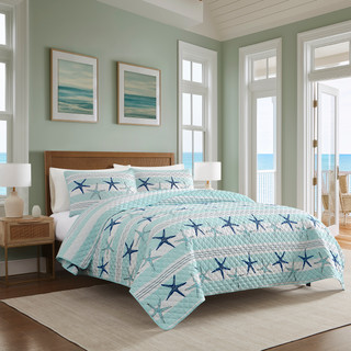 Thumbnail 2: AVANTI Starfish Stripe Reversible Quilt Set 