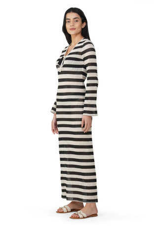 Thumbnail 4: Women's Long Sleeve Crochet Stripe Cover-Up Dress 