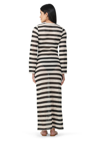 Thumbnail 3: Women's Long Sleeve Crochet Stripe Cover-Up Dress 