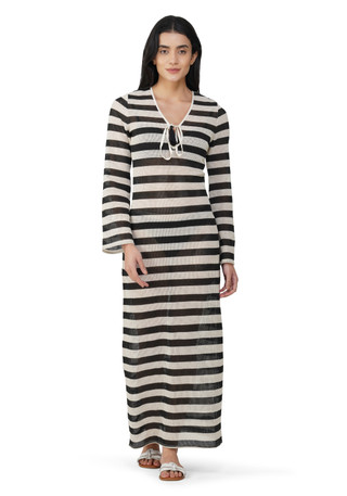 Thumbnail 2: Women's Long Sleeve Crochet Stripe Cover-Up Dress 