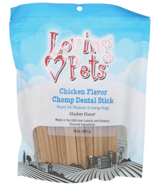 Thumbnail 1: Loving Pets 16 oz Chicken Flavor Chomp Dental Stick Dog Treat 