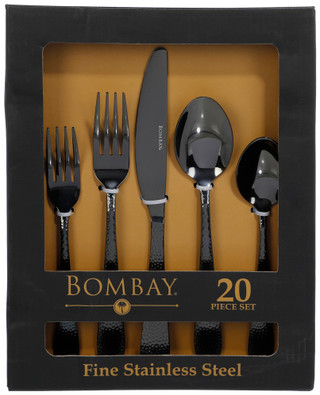 Thumbnail 1: Bombay 20 Pc Fine Stainless Steel Belize Hammered Flatware Set 