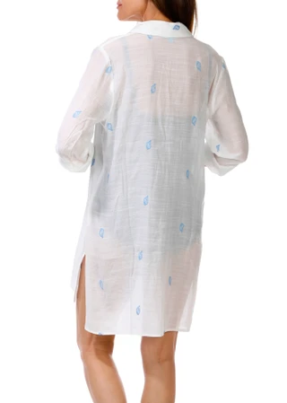 Thumbnail 2: SHORE LIFE Women's Embroidered Swim Cover-Up Shirt 