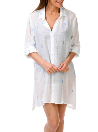 Thumbnail 1: SHORE LIFE Women's Embroidered Swim Cover-Up Shirt 