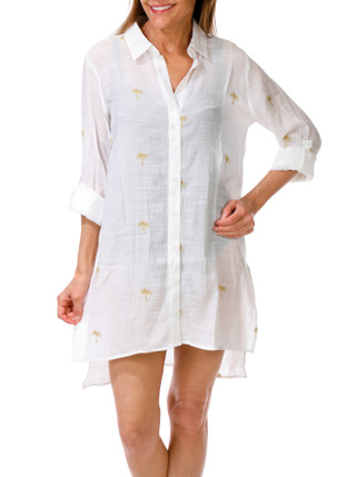 Thumbnail 1: SHORE LIFE Women's Embroidered Swim Cover-Up Shirt 
