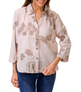 Thumbnail 1: UNIQUE SPECTRUM Women's 3/4 Sleeve Yard Stripe Floral Top 