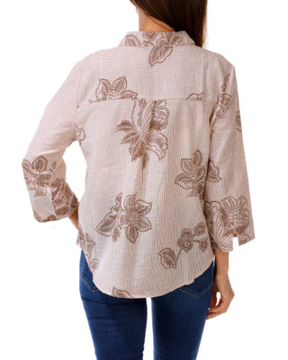 Thumbnail 2: UNIQUE SPECTRUM Women's 3/4 Sleeve Yard Stripe Floral Top 
