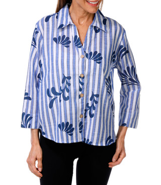 Thumbnail 1: UNIQUE SPECTRUM Women's Stripe Button Down Top  