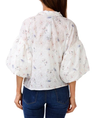Thumbnail 2: LIV LOS ANGELES Women's Bubble Sleeve Butterfly Eyelet Top 