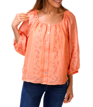 Thumbnail 1: FIGUEROA & FLOWER Women's 3/4 Sleeve Embroidered Button Down Top 