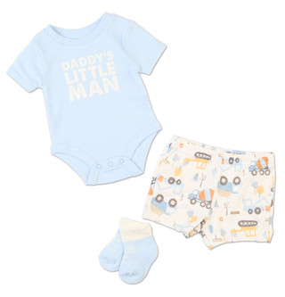 Thumbnail 1: Baby Essentials Baby Boys 3 Pc Daddy's Little Man Bodysuit & Shorts Set 
