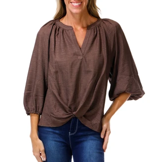 Thumbnail 1: Chenault Women's 3/4 Sleeve Split Neck Top 